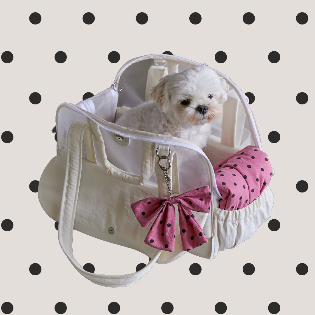 【予約】Frou Frou Dot set(ドット柄クッション+ショルダーパット付属)|犬用キャリーバッグ