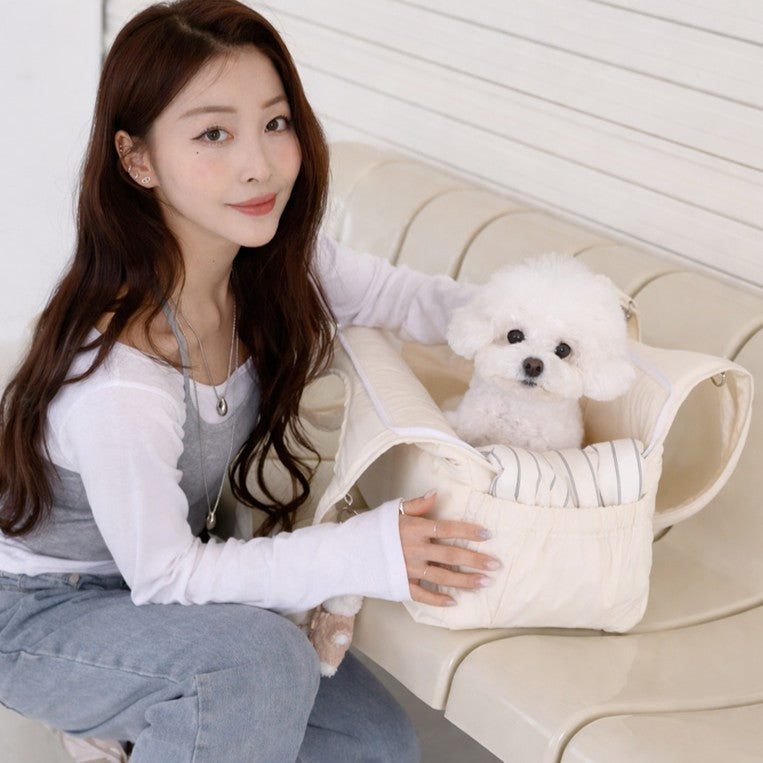 【予約】Lier petbag -Stripe set(ストライプクッション+ショルダーパッド付属)|犬用キャリーバッグ