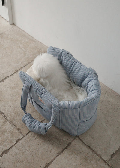 【予約】 DAY CARRY BAG (blue stripes)|犬用キャリーバッグ