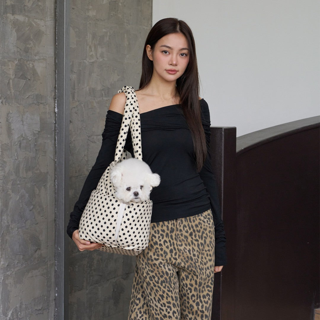 【一部即納】wide bag - dot ivory｜犬用キャリーバッグ