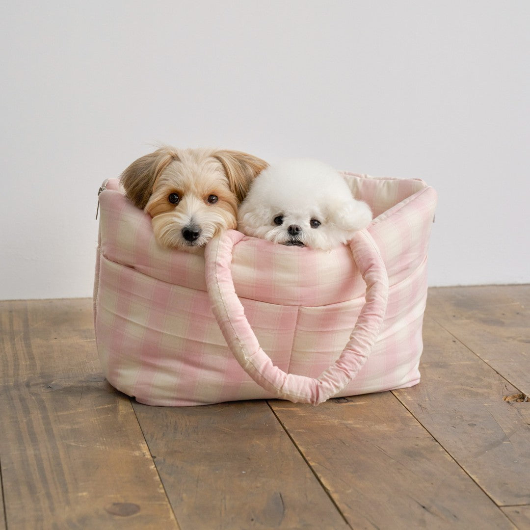 【予約】wide bag - tartan pink