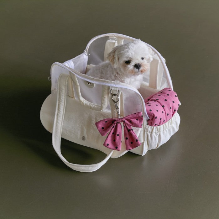 【予約】Frou Frou Dot set（ドット柄クッション＋ショルダーパット付属）｜犬用キャリーバッグ
