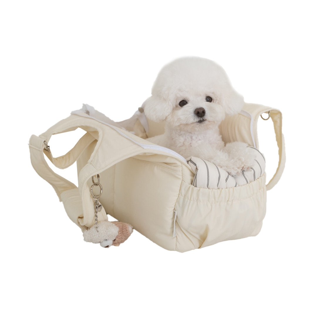 【予約】Lier petbag（ベーシッククリームクッション＋ショルダーパッド付属）｜犬用キャリーバッグ