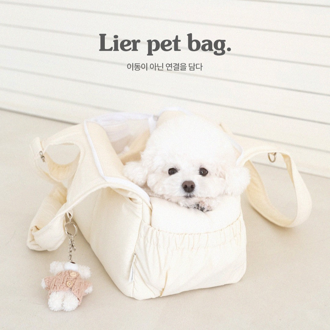 【予約】Lier petbag（ベーシッククリームクッション＋ショルダーパッド付属）｜犬用キャリーバッグ