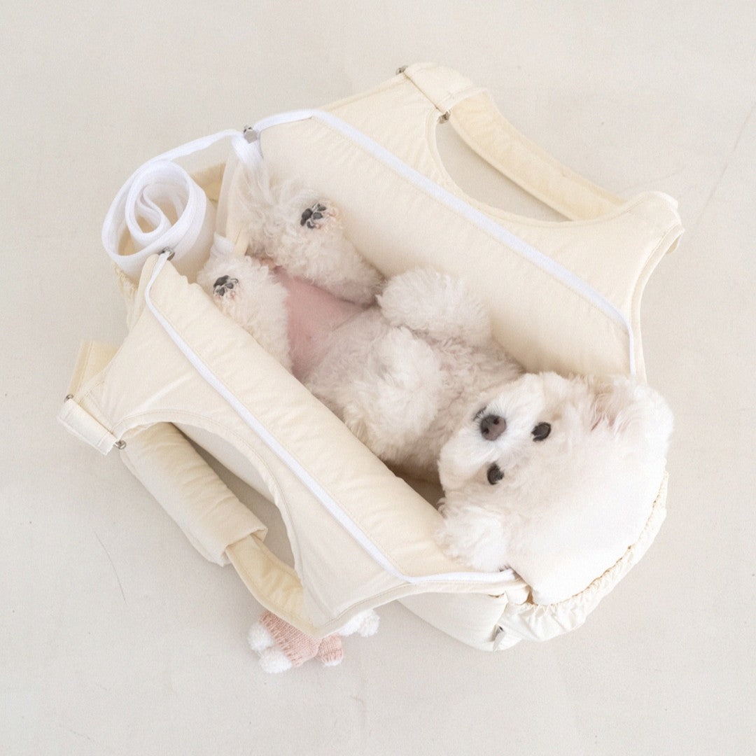 【予約】Lier petbag（ベーシッククリームクッション＋ショルダーパッド付属）｜犬用キャリーバッグ