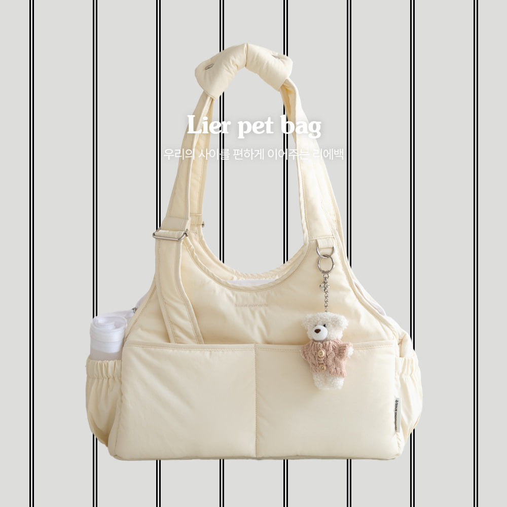 【予約】Lier petbag -Stripe set（ストライプクッション＋ショルダーパッド付属）｜犬用キャリーバッグ