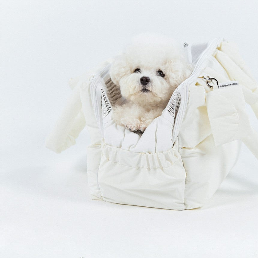 【予約】Mou Vanilla set（ストライプ柄クッション＋ショルダーパット付属）｜犬用キャリーバッグ・スリングバッグ