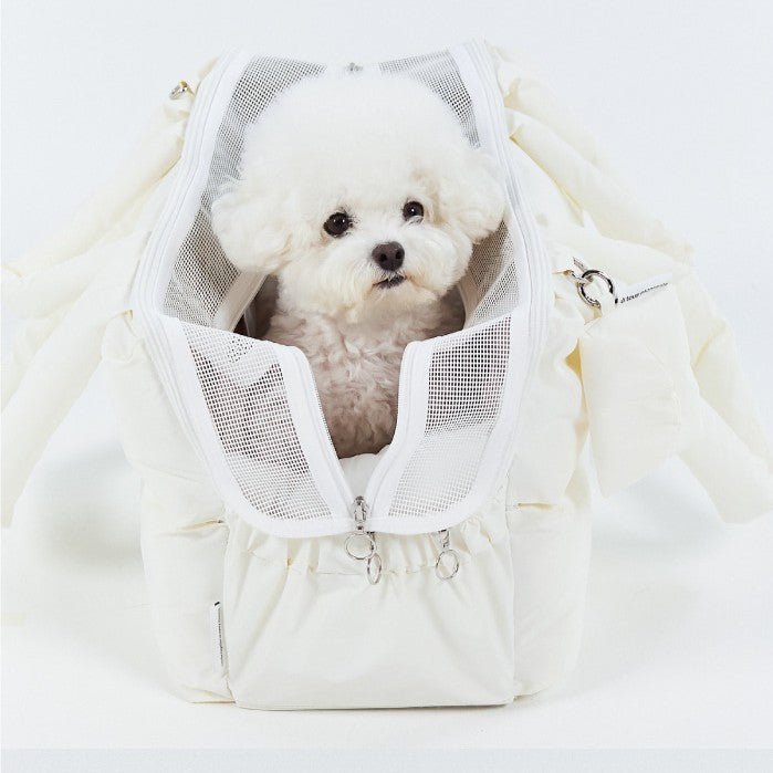 【予約】Mou Vanilla set（ストライプ柄クッション＋ショルダーパット付属）｜犬用キャリーバッグ・スリングバッグ