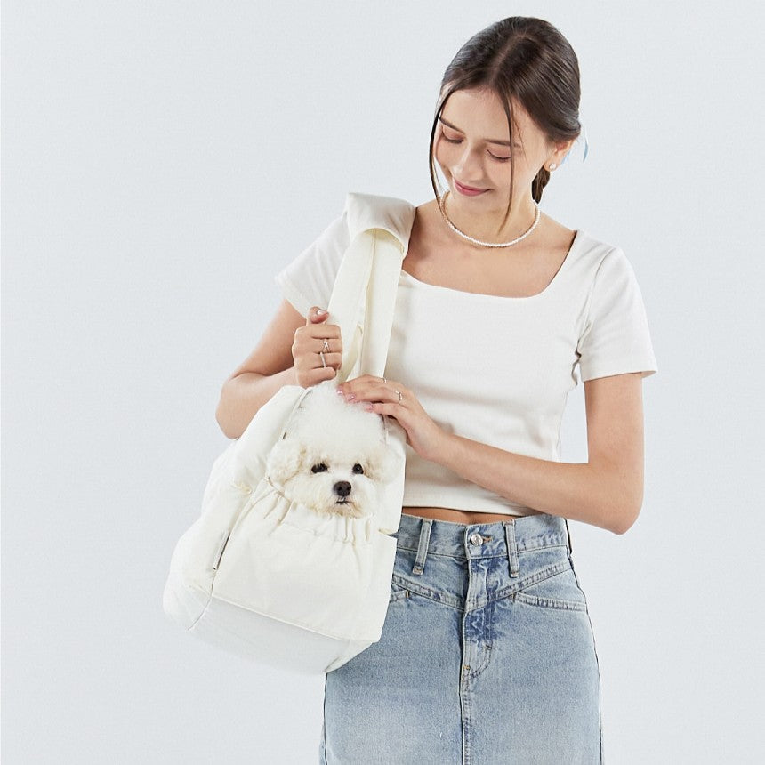 【予約】Mou Vanilla set（ストライプ柄クッション＋ショルダーパット付属）｜犬用キャリーバッグ・スリングバッグ