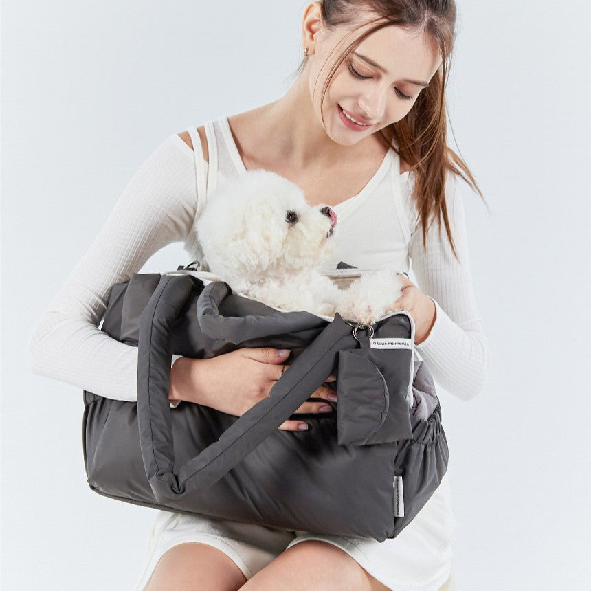 【予約】Mou Vanilla set（ストライプ柄クッション＋ショルダーパット付属）｜犬用キャリーバッグ・スリングバッグ