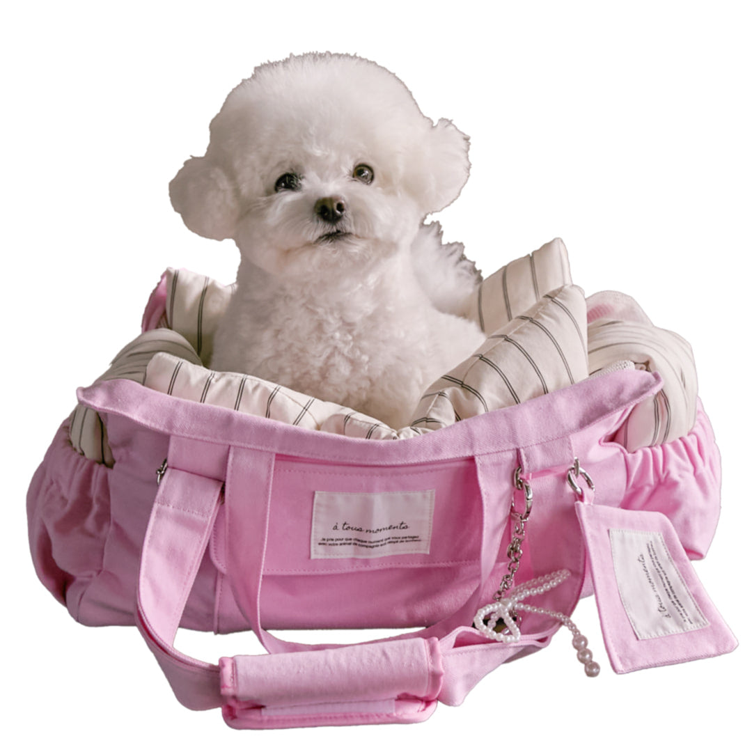 【予約】Partir bag - Blush Pink（オールシーズン用クッション＋ショルダーパット付属）｜犬用キャリーバッグ・スリングバッグ