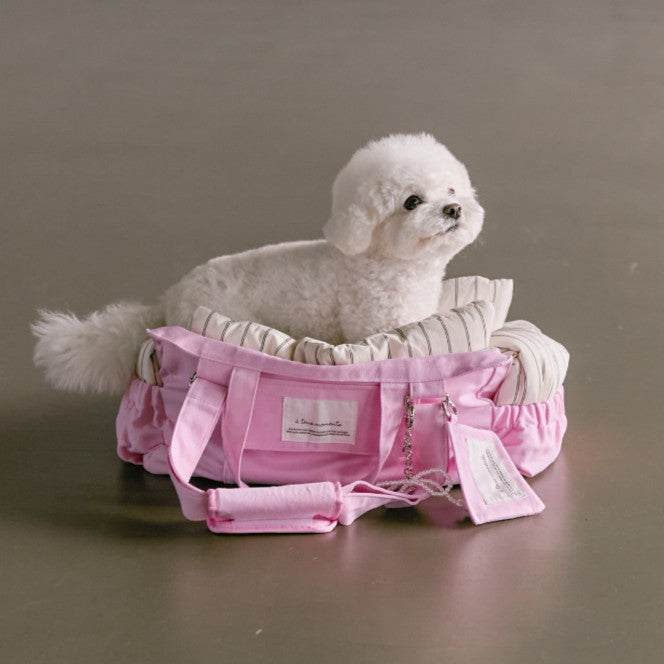 【予約】Partir bag - Blush Pink（オールシーズン用クッション＋ショルダーパット付属）｜犬用キャリーバッグ・スリングバッグ