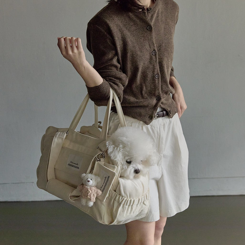 【予約】Partir bag - Sand Beige（オールシーズン用クッション＋ショルダーパット付属）｜犬用キャリーバッグ・スリングバッグ