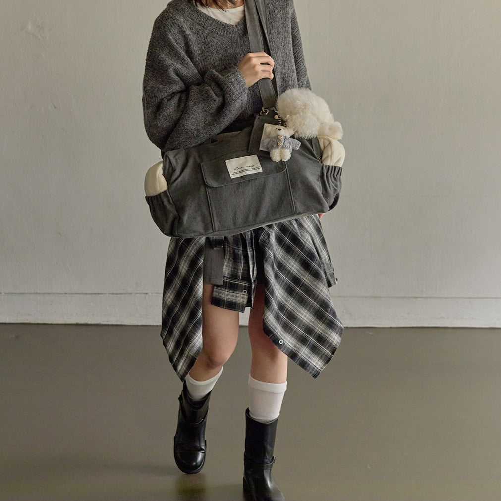 【一部即納】Partir bag - Stone Gray（オールシーズン用クッション＋ショルダーパット付属）｜犬用キャリーバッグ・スリングバッグ