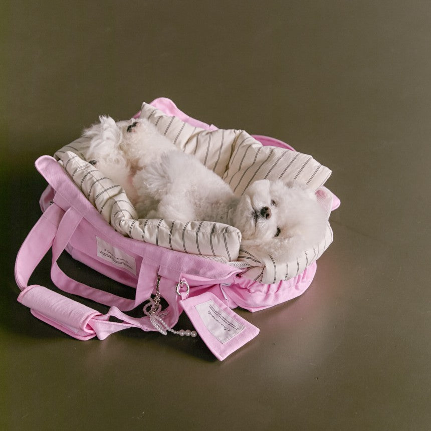 【予約】Partir bag - Blush Pink（オールシーズン用クッション＋ショルダーパット付属）｜犬用キャリーバッグ・スリングバッグ
