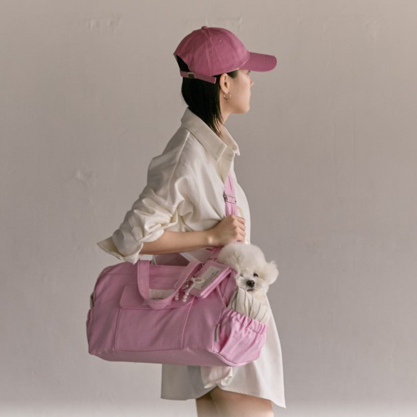 【予約】Partir bag - Blush Pink（オールシーズン用クッション＋ショルダーパット付属）｜犬用キャリーバッグ・スリングバッグ