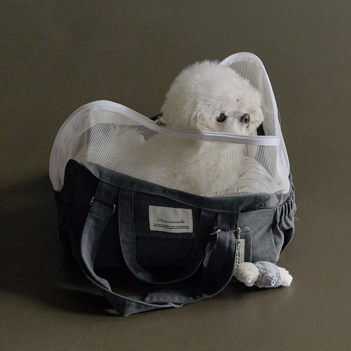 【一部即納】Partir bag - Stone Gray（オールシーズン用クッション＋ショルダーパット付属）｜犬用キャリーバッグ・スリングバッグ