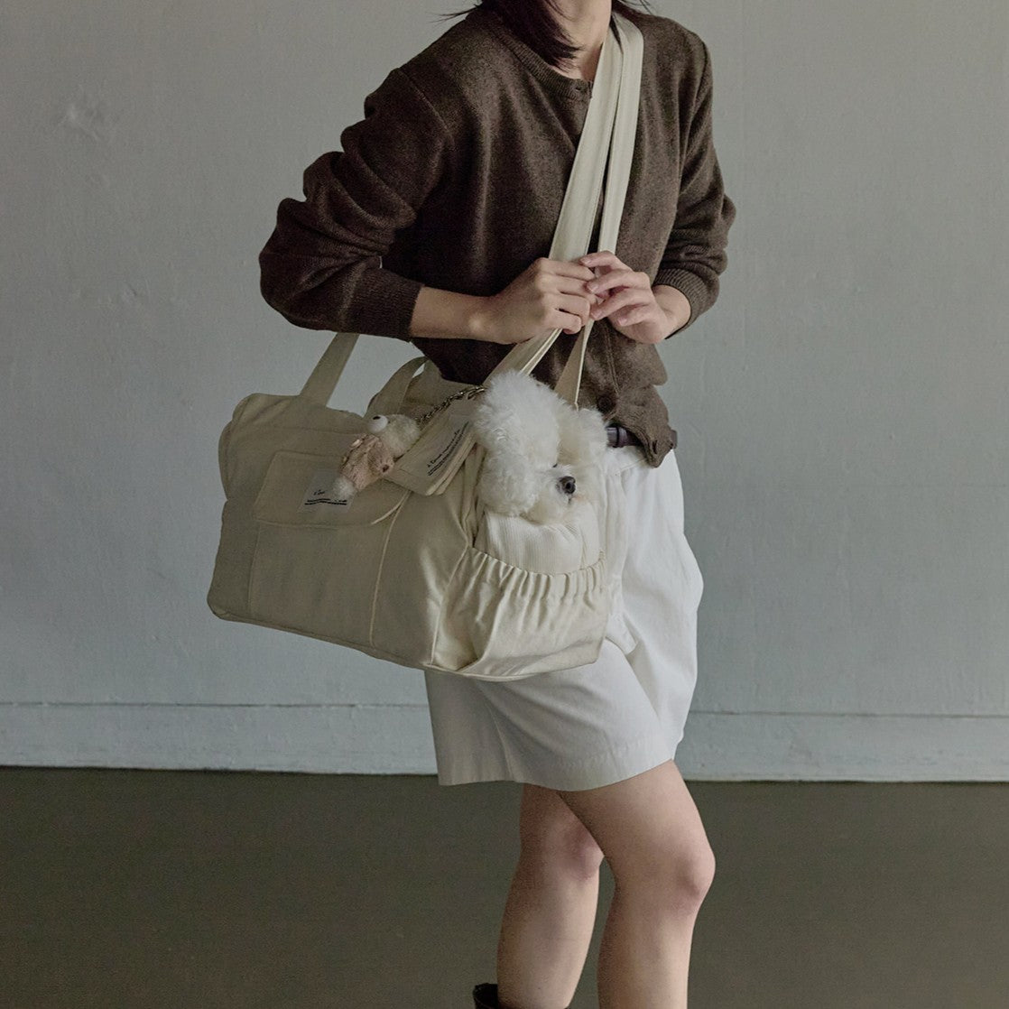 【予約】Partir bag - Sand Beige（オールシーズン用クッション＋ショルダーパット付属）｜犬用キャリーバッグ・スリングバッグ