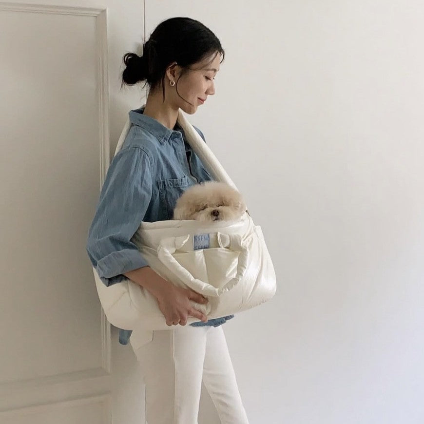 【予約】メロウバッグ グロッシー ホワイト（バッグ本体＋クッション＋底板セット）｜犬用キャリーバッグ・スリングバッグ