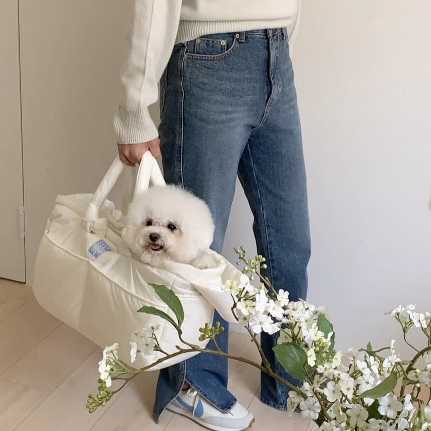 【予約】メロウバッグ グロッシー ホワイト（バッグ本体＋クッション＋底板セット）｜犬用キャリーバッグ・スリングバッグ