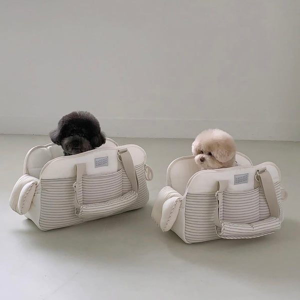 【予約】マロンバック（ブルーストライプ）｜犬用キャリーバッグ