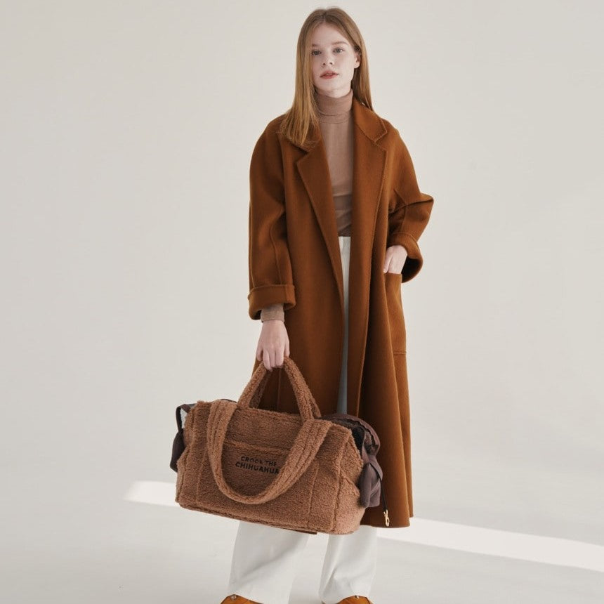 【予約】Teddy Shearing Boucle Bag（キャメル）｜犬用キャリーバッグ
