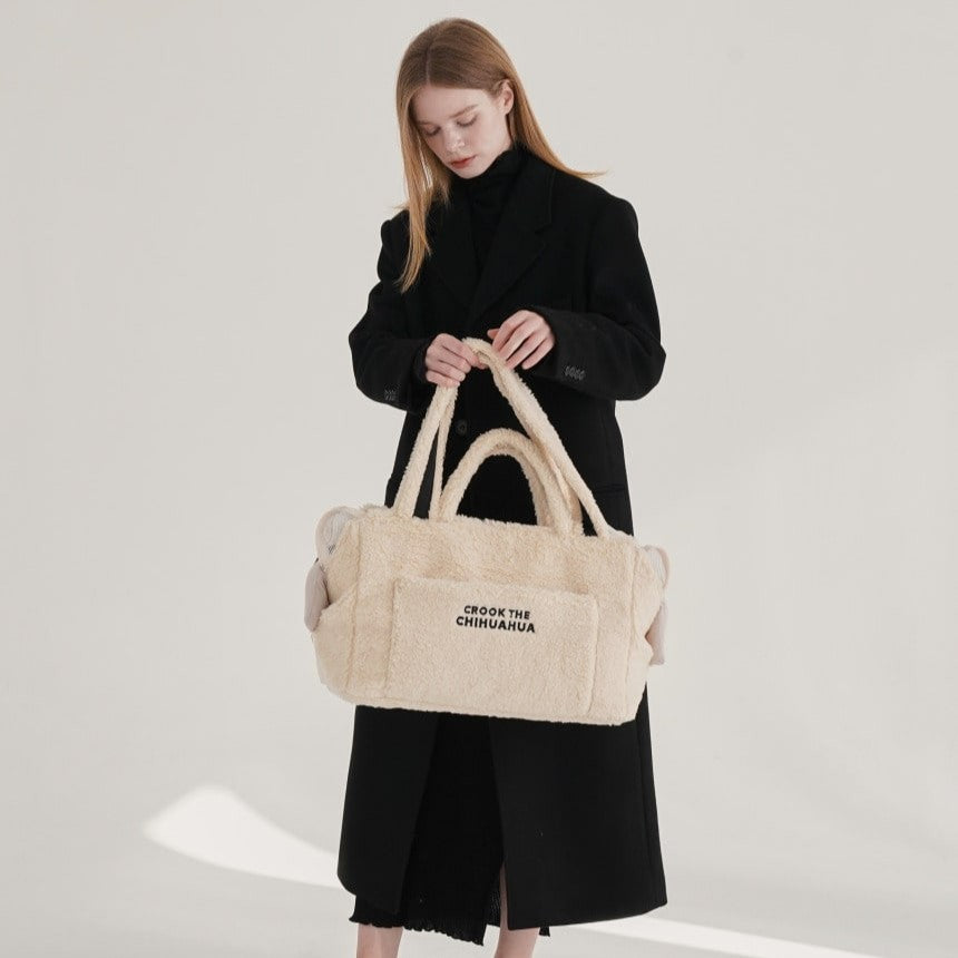 【予約】Teddy Shearing Boucle Bag（クリーム）｜犬用キャリーバッグ