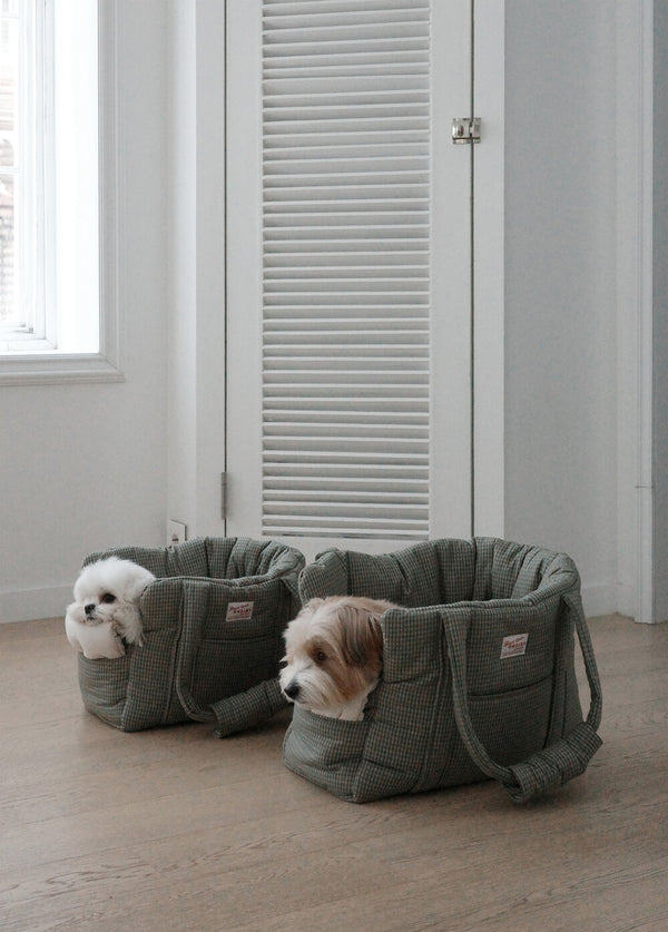 【予約】 DAY CARRY BAG (khaki check)｜犬用キャリーバッグ