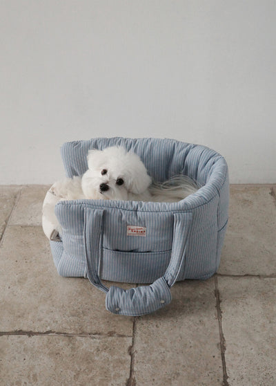 【予約】 DAY CARRY BAG (blue stripes)｜犬用キャリーバッグ
